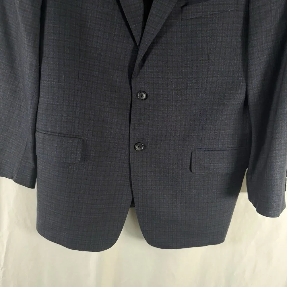 Jos A Bank Silk Wool Blazer Men's 44R Blue Plaid 2 Button Front Tailored Fit